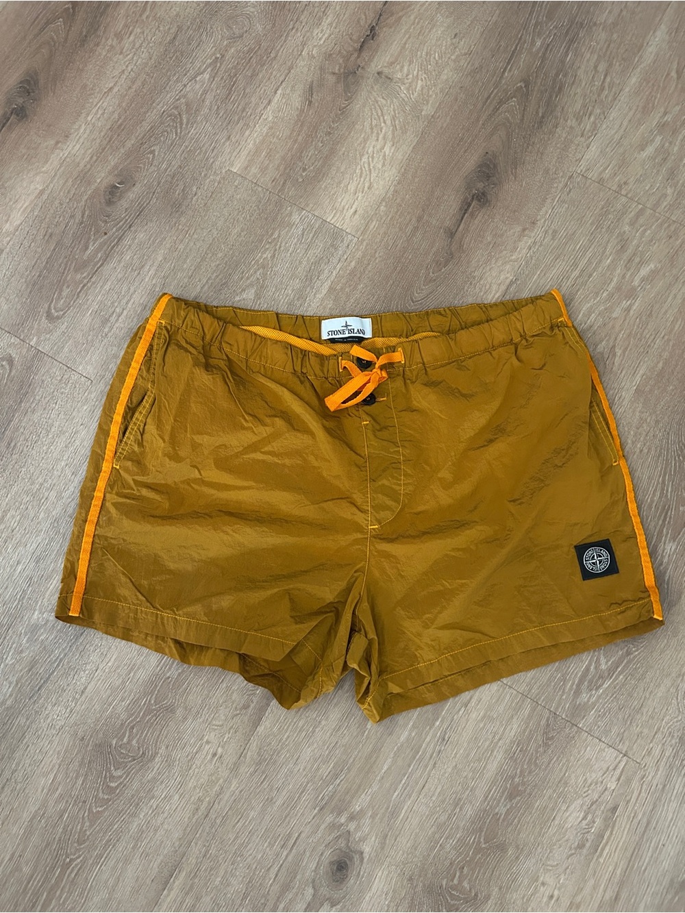 Stone Island Men's Mustard Yellow Nylon Swim Shorts XXL